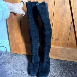 Sam Edelman Tan Suede Over The Knee black Womens 7-7.5 Drawstring Riding Boots